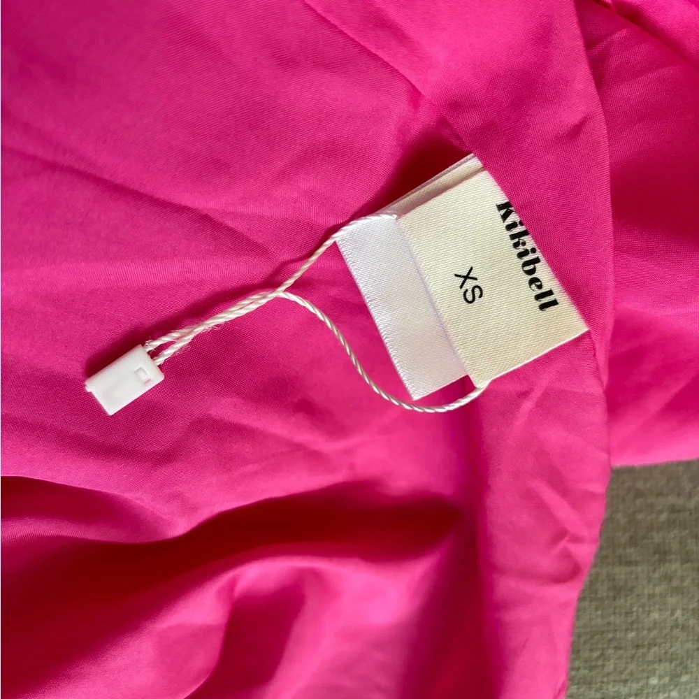 NWOT Kikibell Sz XS Hot Pink Fuchsia Faux Wrap Mini Dress w Bell Puff Sleeves - Picture 10 of 12